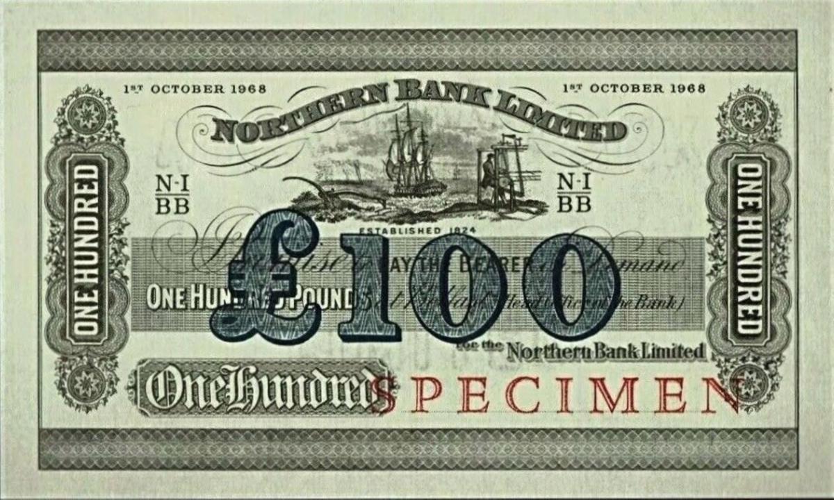 Front of Northern Ireland p186s: 100 Pounds from 1968