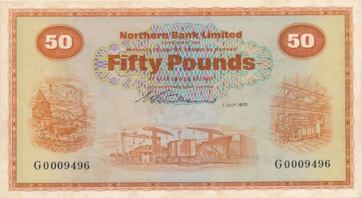 Front of Northern Ireland p191a: 50 Pounds from 1970