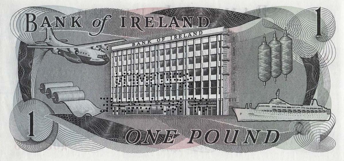 Back of Northern Ireland p56s: 1 Pound from 1967