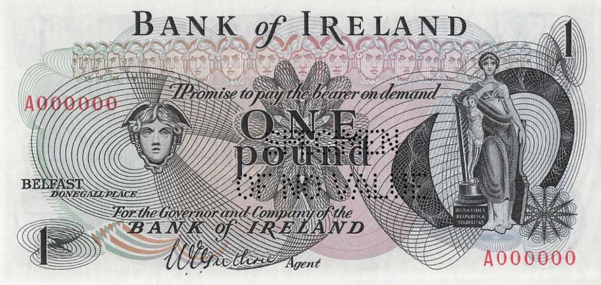Front of Northern Ireland p56s: 1 Pound from 1967