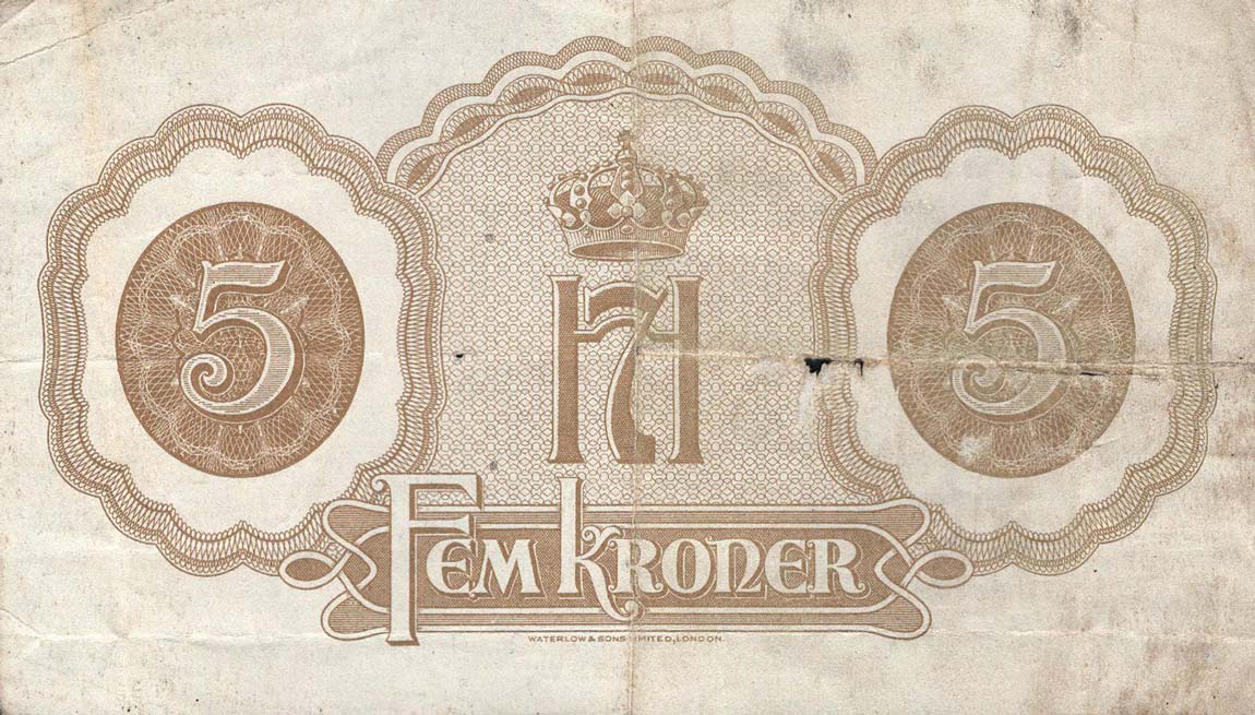 Back of Norway p19b: 5 Kroner from 1944