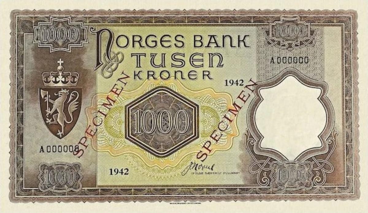 Front of Norway p24r: 1000 Kroner from 1942