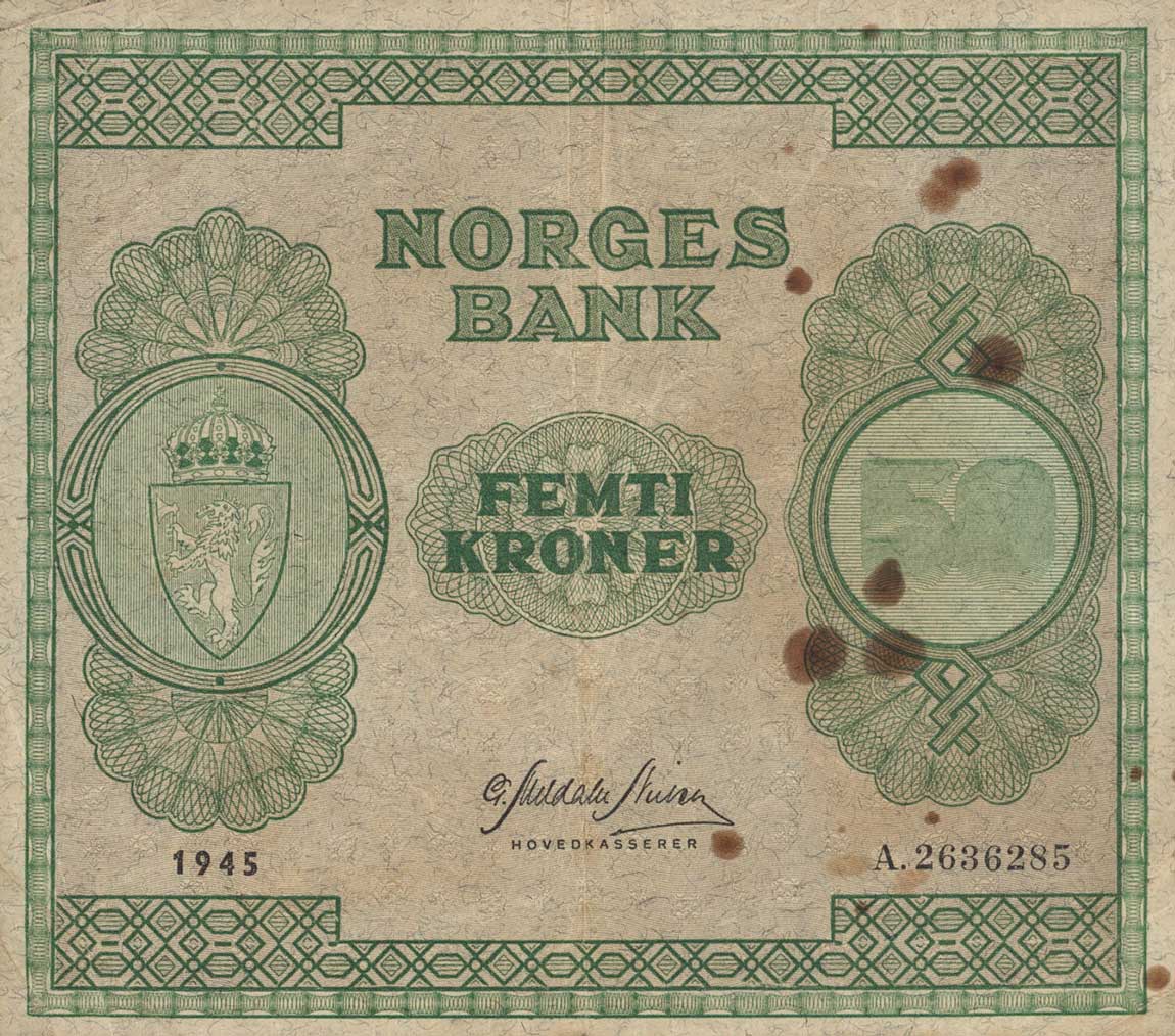 Front of Norway p27a: 50 Kroner from 1945