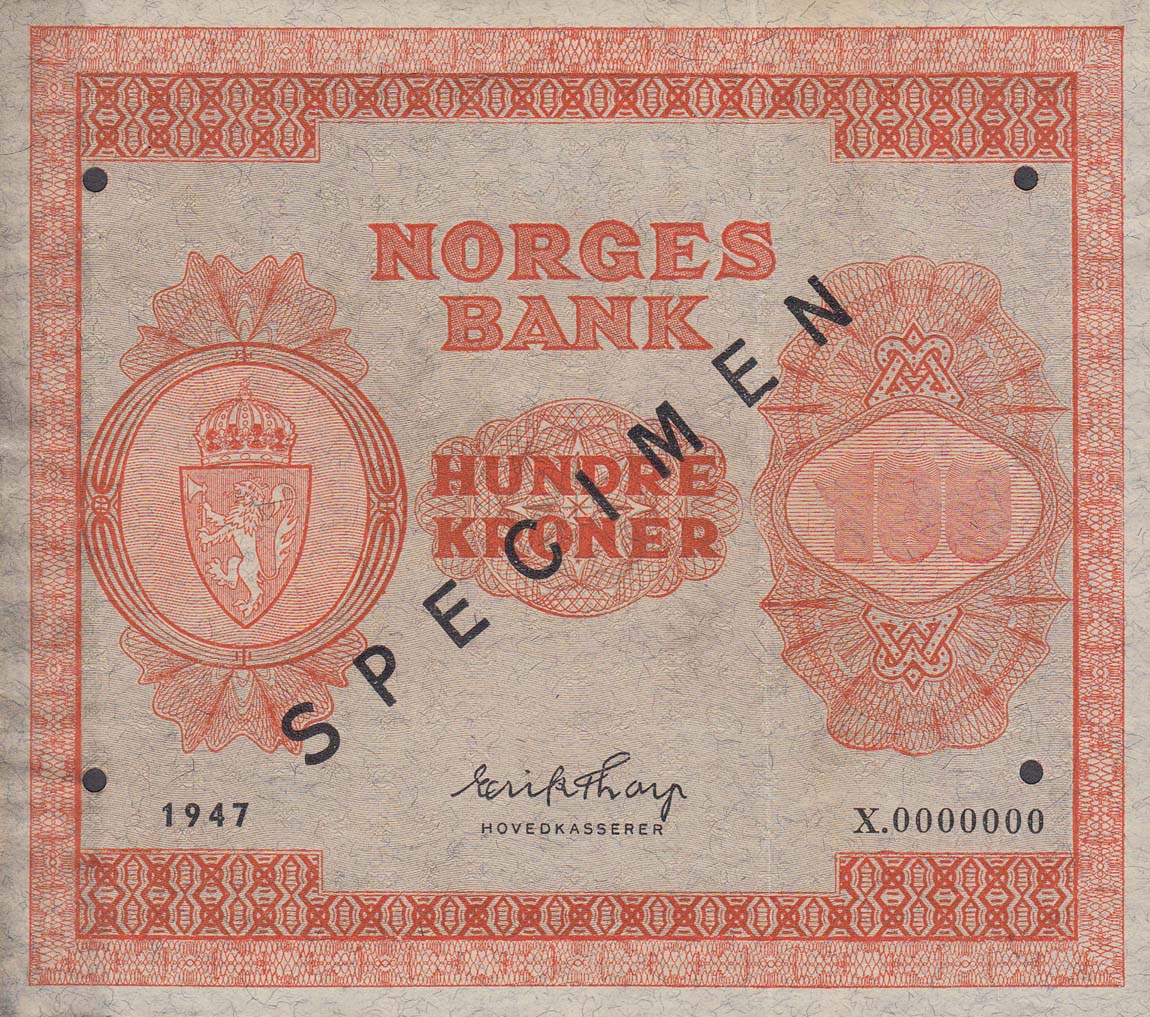 Front of Norway p28s: 100 Kroner from 1945