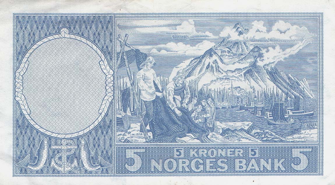 Back of Norway p30g: 5 Kroner from 1960