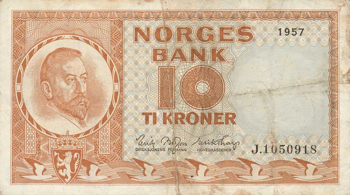 Front of Norway p31b5: 10 Kroner from 1957