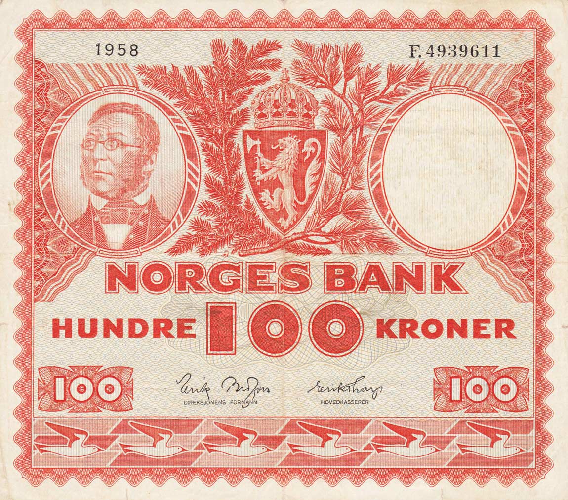 Front of Norway p33b: 100 Kroner from 1954