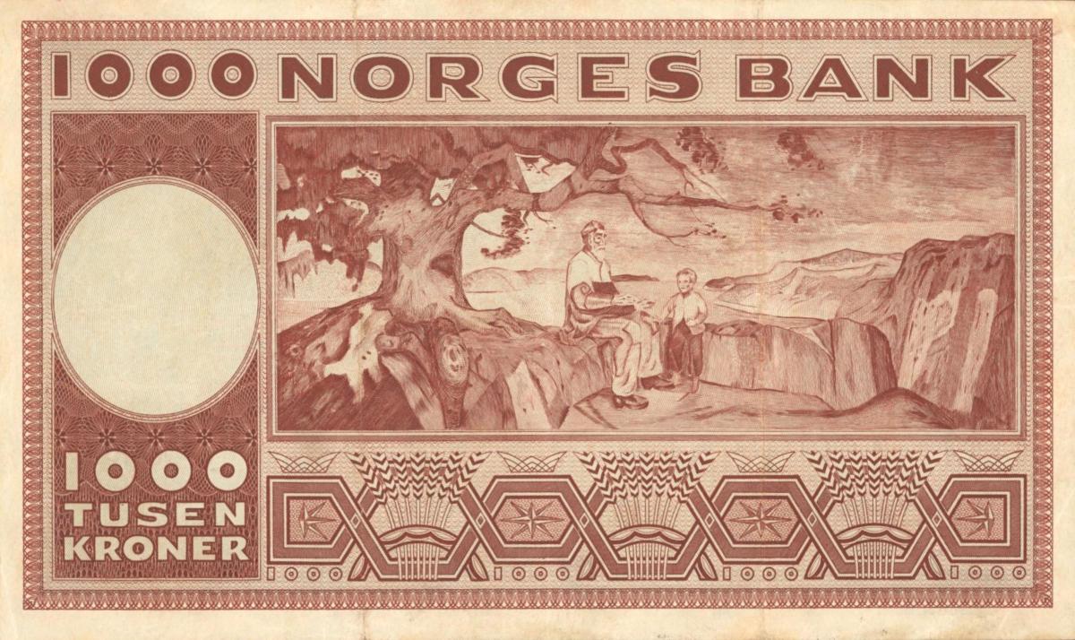 Back of Norway p35b: 1000 Kroner from 1955