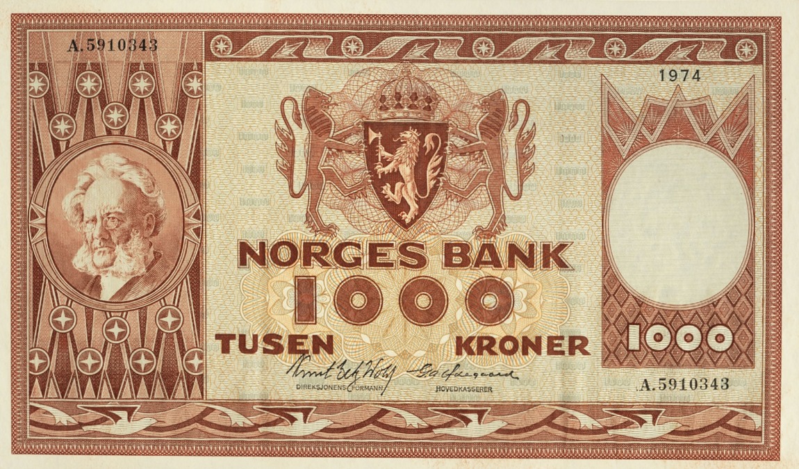 Front of Norway p35e: 1000 Kroner from 1971