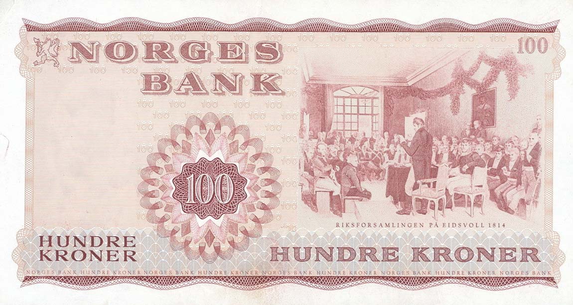 Back of Norway p38f: 100 Krone from 1972