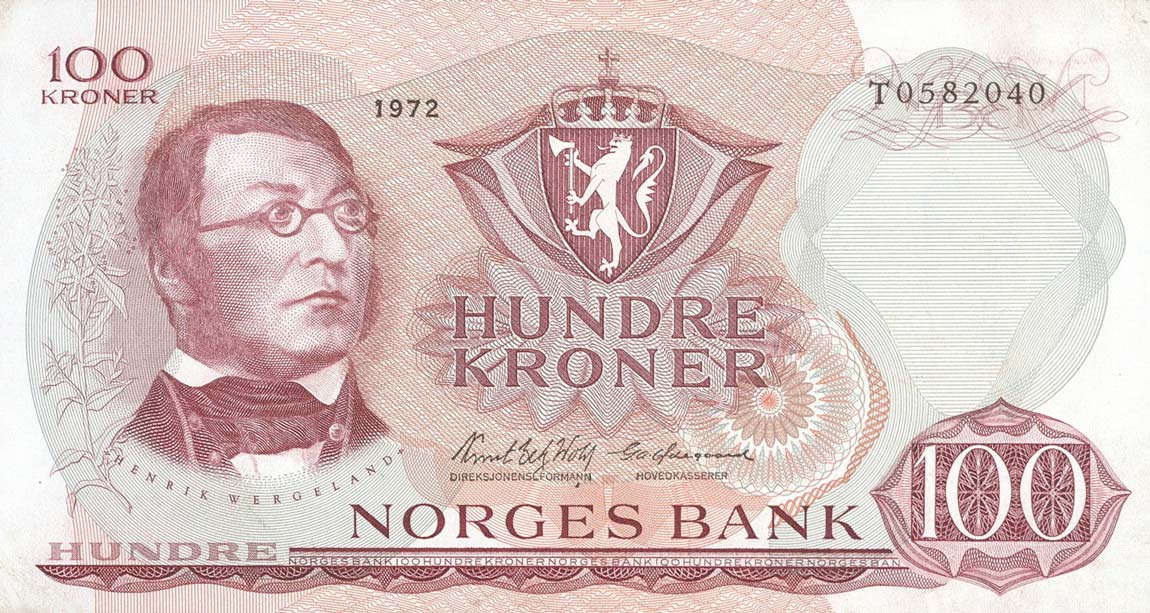 Front of Norway p38f: 100 Krone from 1972