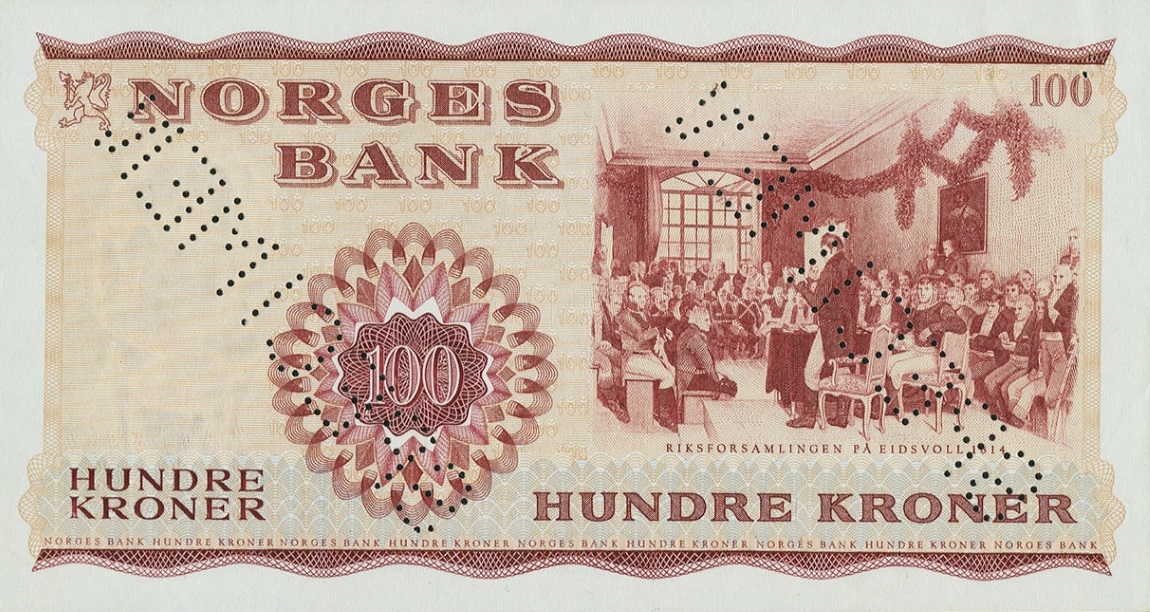 Back of Norway p38s: 100 Krone from 1962