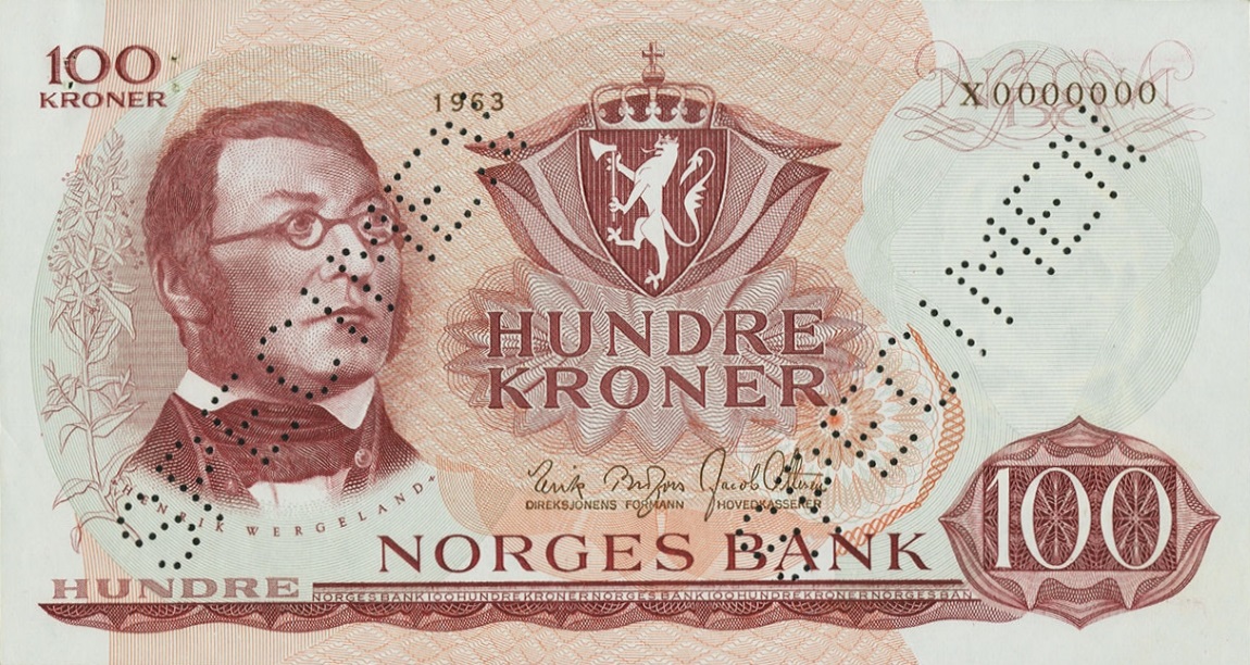 Front of Norway p38s: 100 Krone from 1962