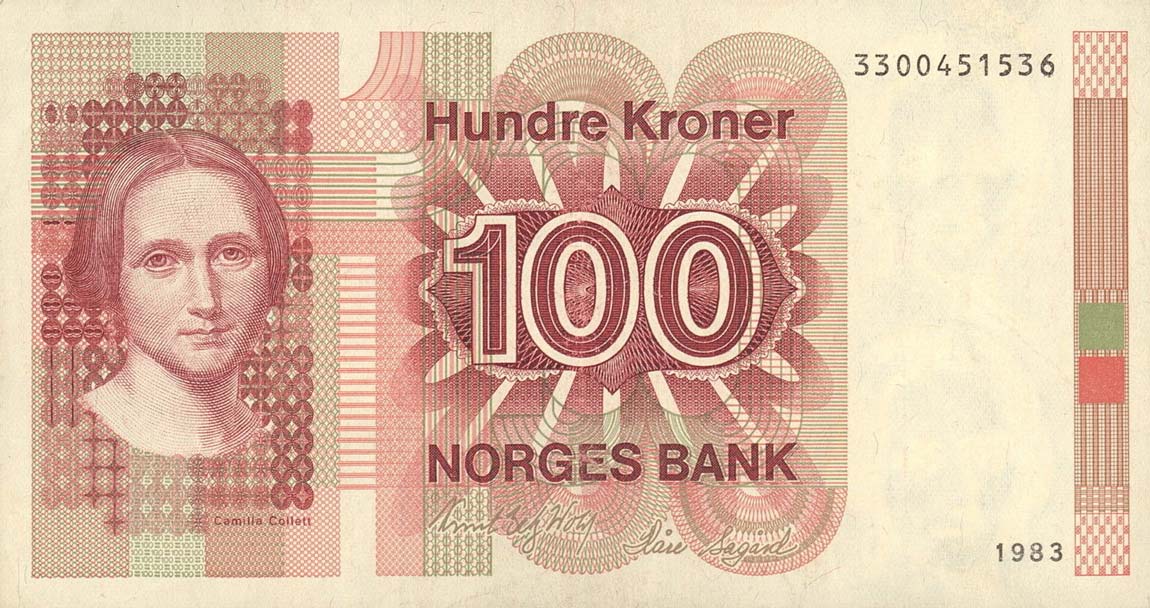 Front of Norway p43a: 100 Krone from 1983