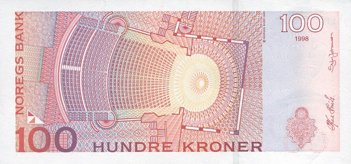 Back of Norway p47a: 100 Krone from 1995