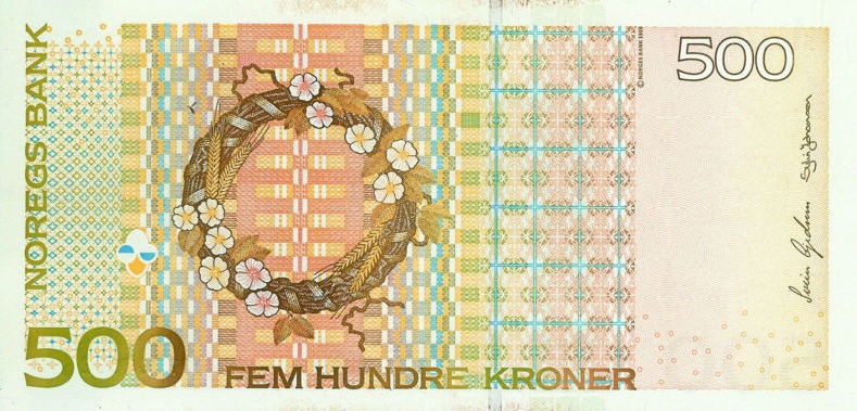Back of Norway p51c: 500 Krone from 2002
