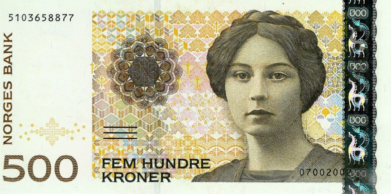 Front of Norway p51c: 500 Krone from 2002