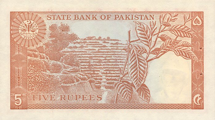 Back of Pakistan p20b: 5 Rupees from 1972