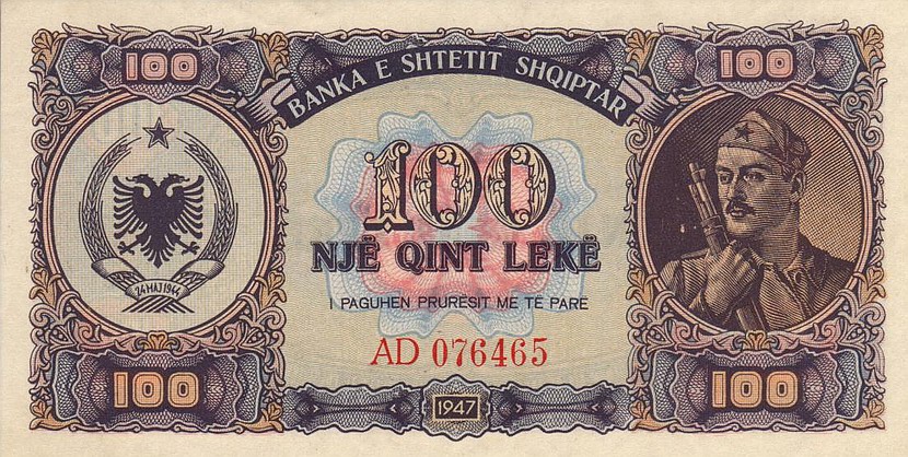 Front of Albania p21: 100 Leke from 1947