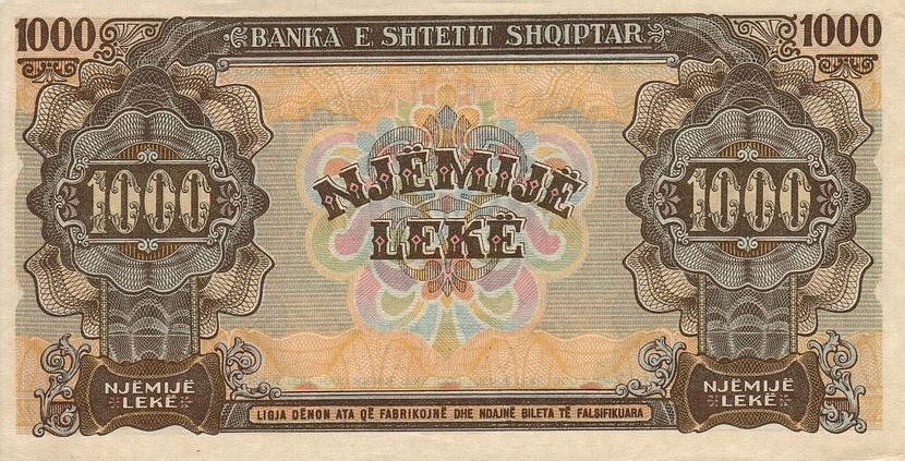 Back of Albania p23: 1000 Leke from 1947