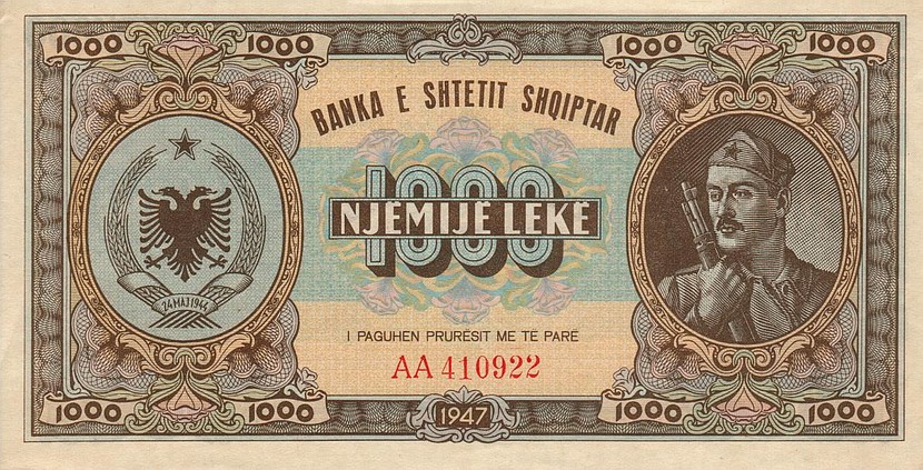 Front of Albania p23: 1000 Leke from 1947