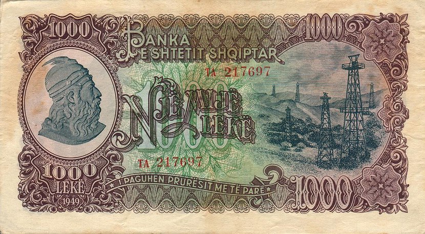 Front of Albania p27A: 1000 Leke from 1949