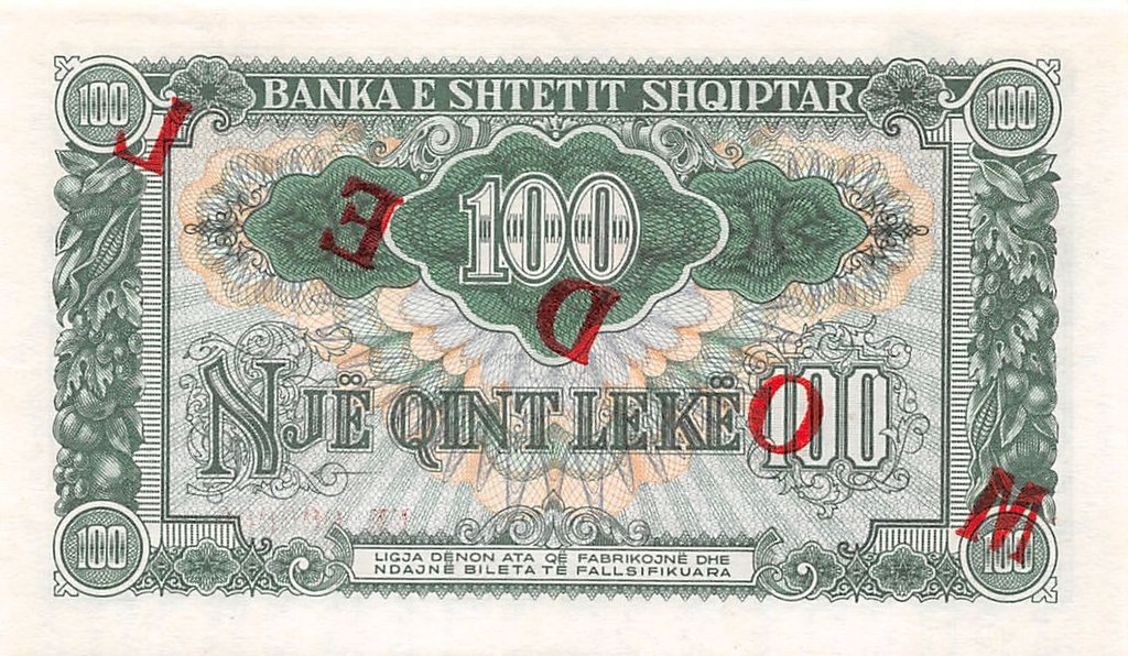 Back of Albania p30s: 100 Leke from 1957