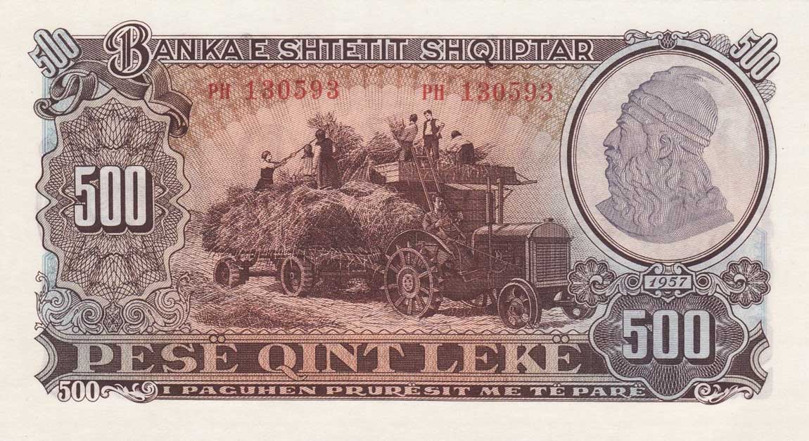 Front of Albania p31s: 500 Leke from 1957