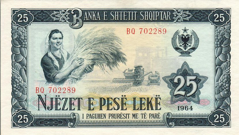 Front of Albania p37a: 25 Leke from 1964