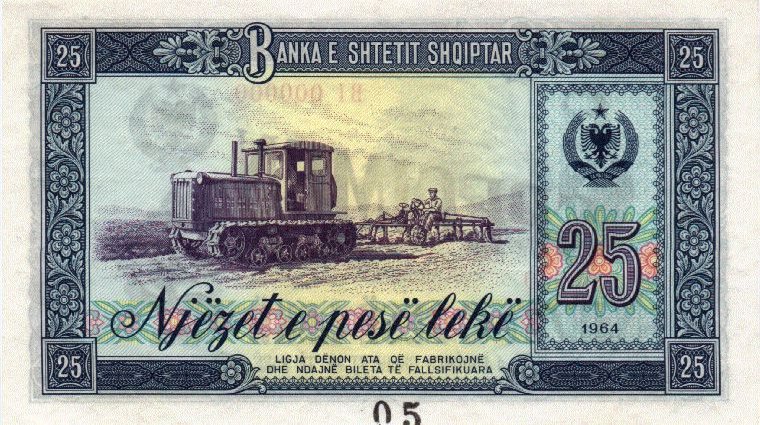Back of Albania p37s: 25 Leke from 1964