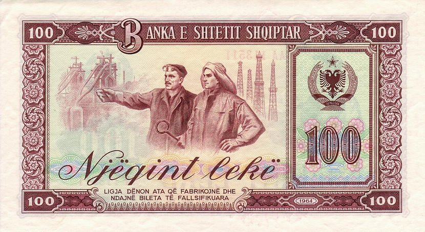 Back of Albania p39a: 100 Leke from 1964