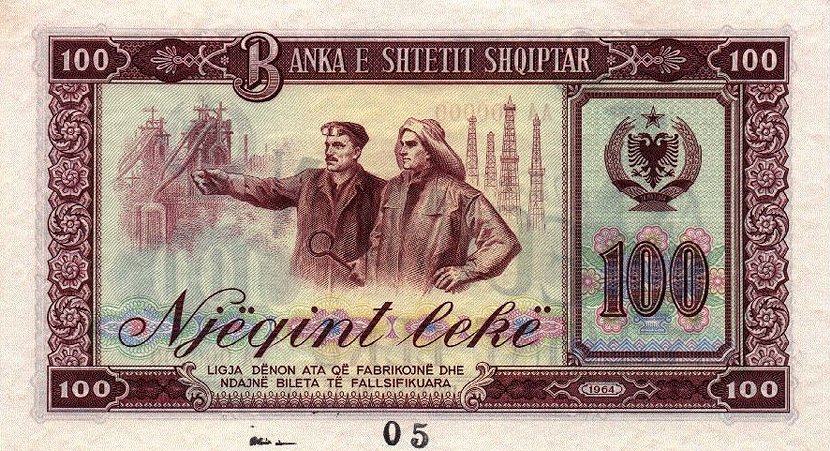 Back of Albania p39s: 100 Leke from 1964