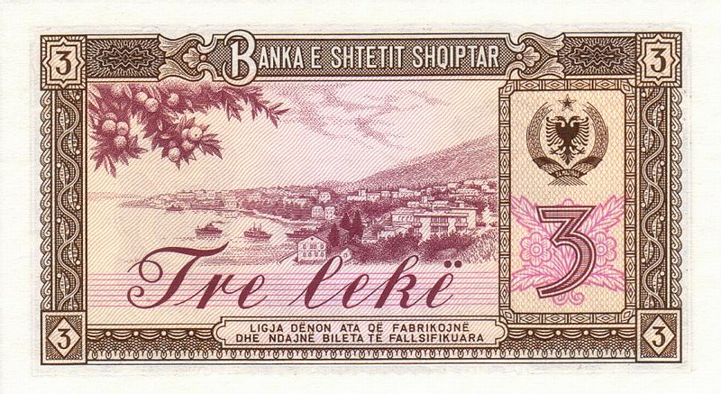 Back of Albania p41a: 3 Leke from 1976