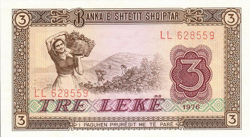 Front of Albania p41a: 3 Leke from 1976