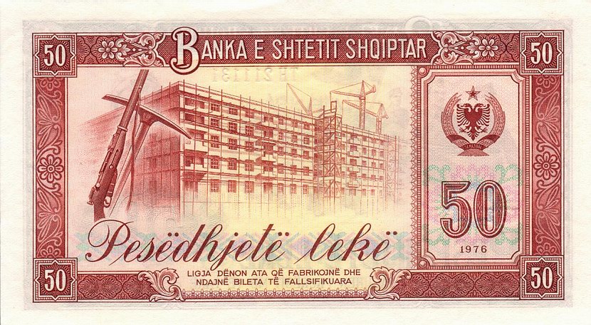Back of Albania p45b: 50 Leke from 1976