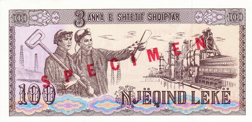 Back of Albania p47s: 100 Leke from 1991