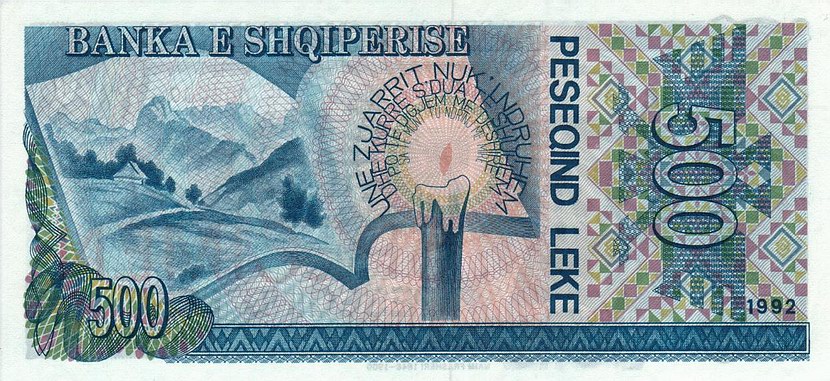 Back of Albania p53s: 500 Leke from 1992