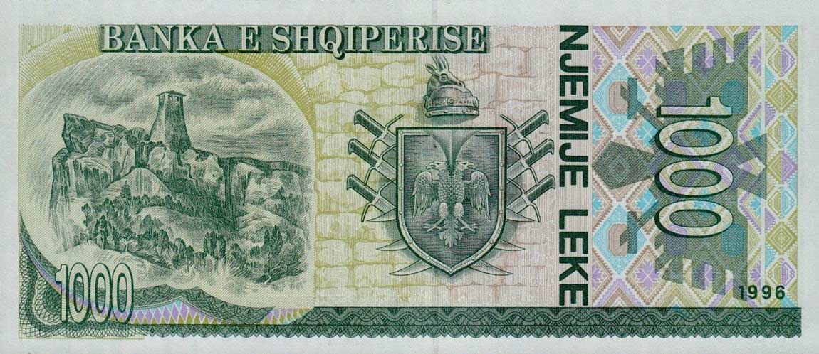 Back of Albania p61c: 1000 Leke from 1996