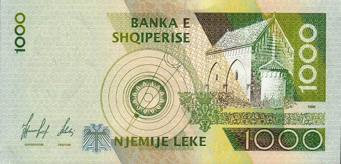 Back of Albania p65a: 1000 Leke from 1996