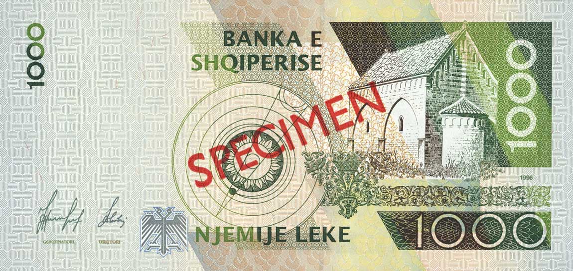 Back of Albania p65s: 1000 Leke from 1996