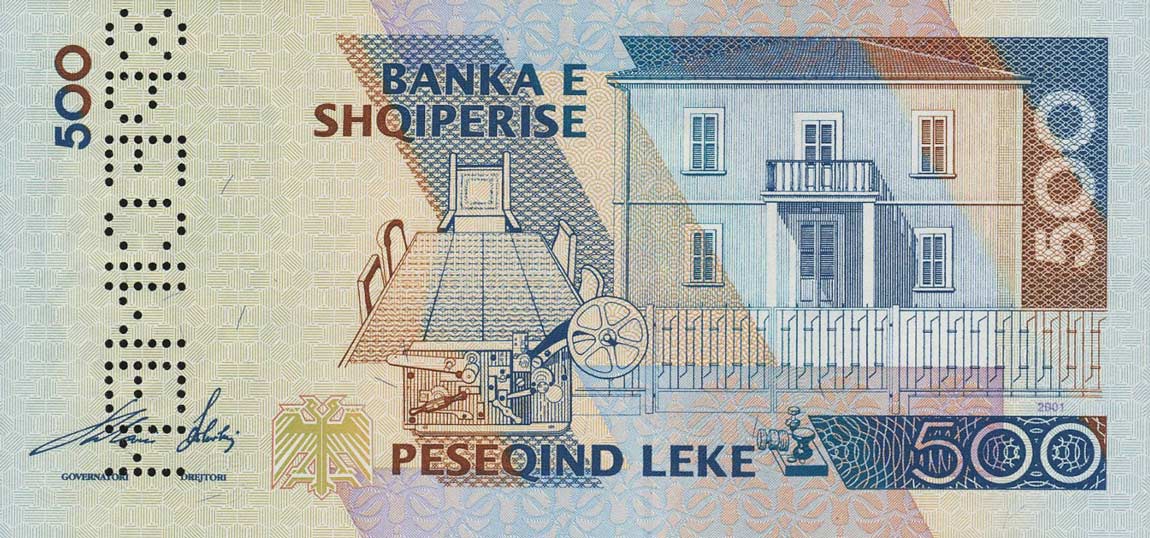 Back of Albania p68s: 500 Leke from 2001