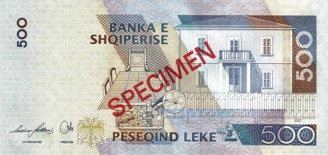 Back of Albania p72s: 500 Leke from 2007