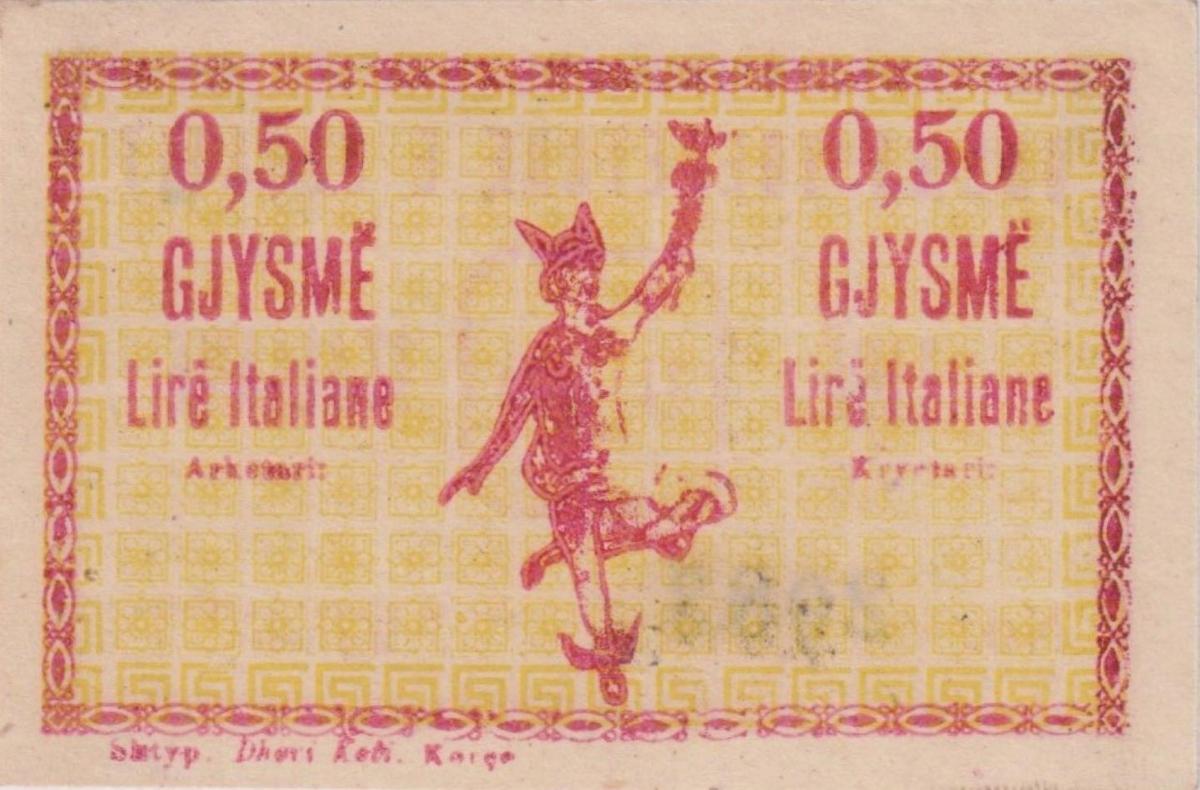 Back of Albania pS102a: 0.5  Lire Italiane from 1924
