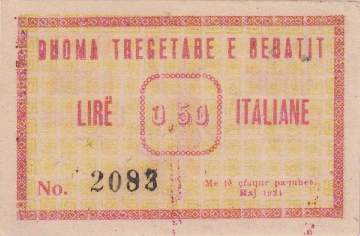 Front of Albania pS102a: 0.5  Lire Italiane from 1924