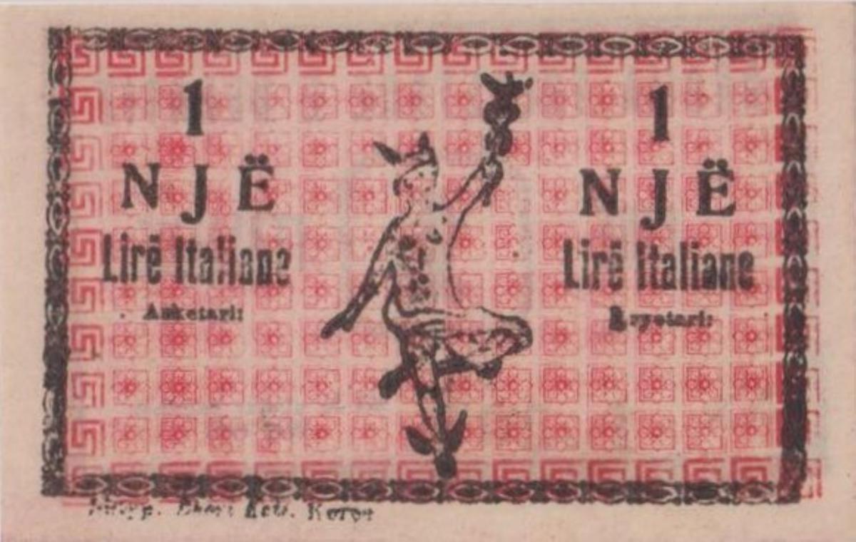 Back of Albania pS103r2: 1  Lire Italiane from 1924