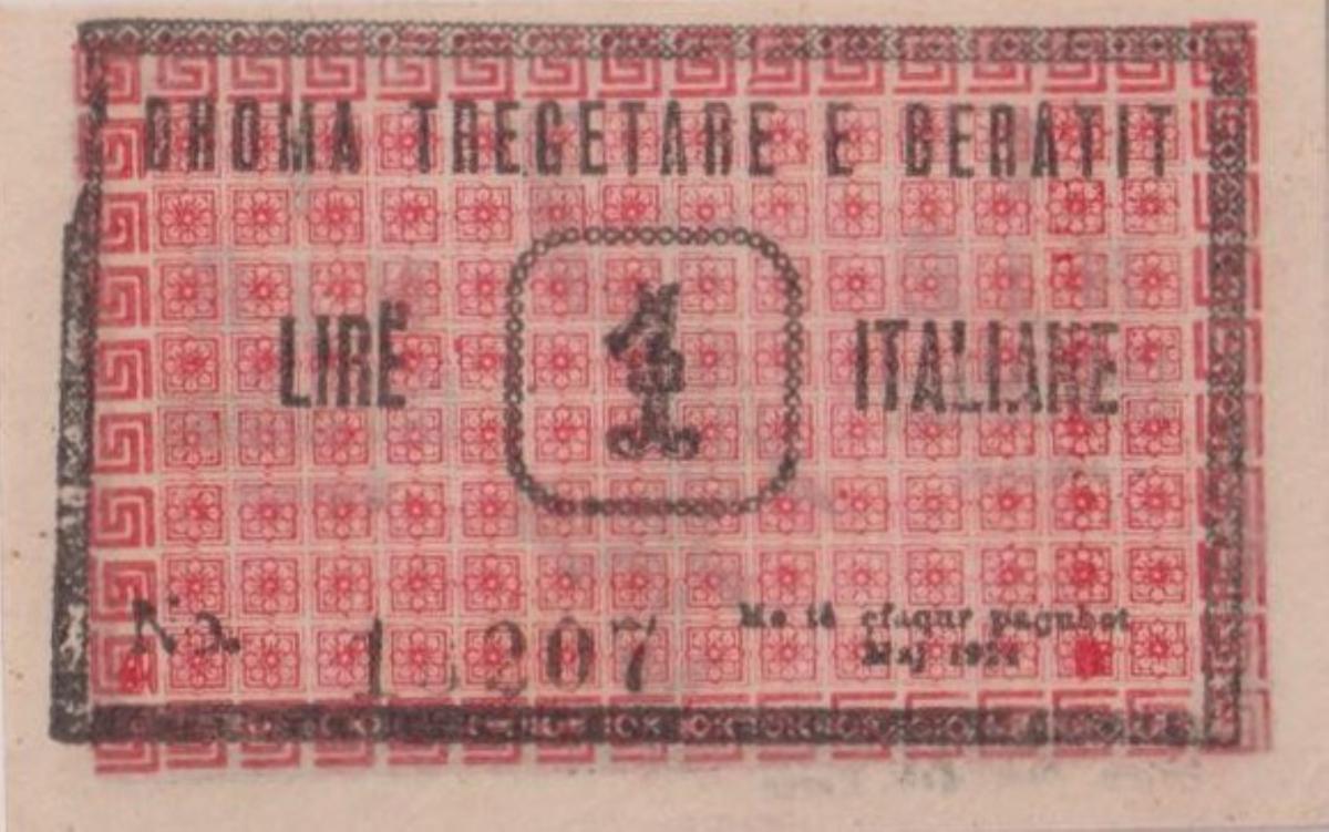 Front of Albania pS103r2: 1  Lire Italiane from 1924