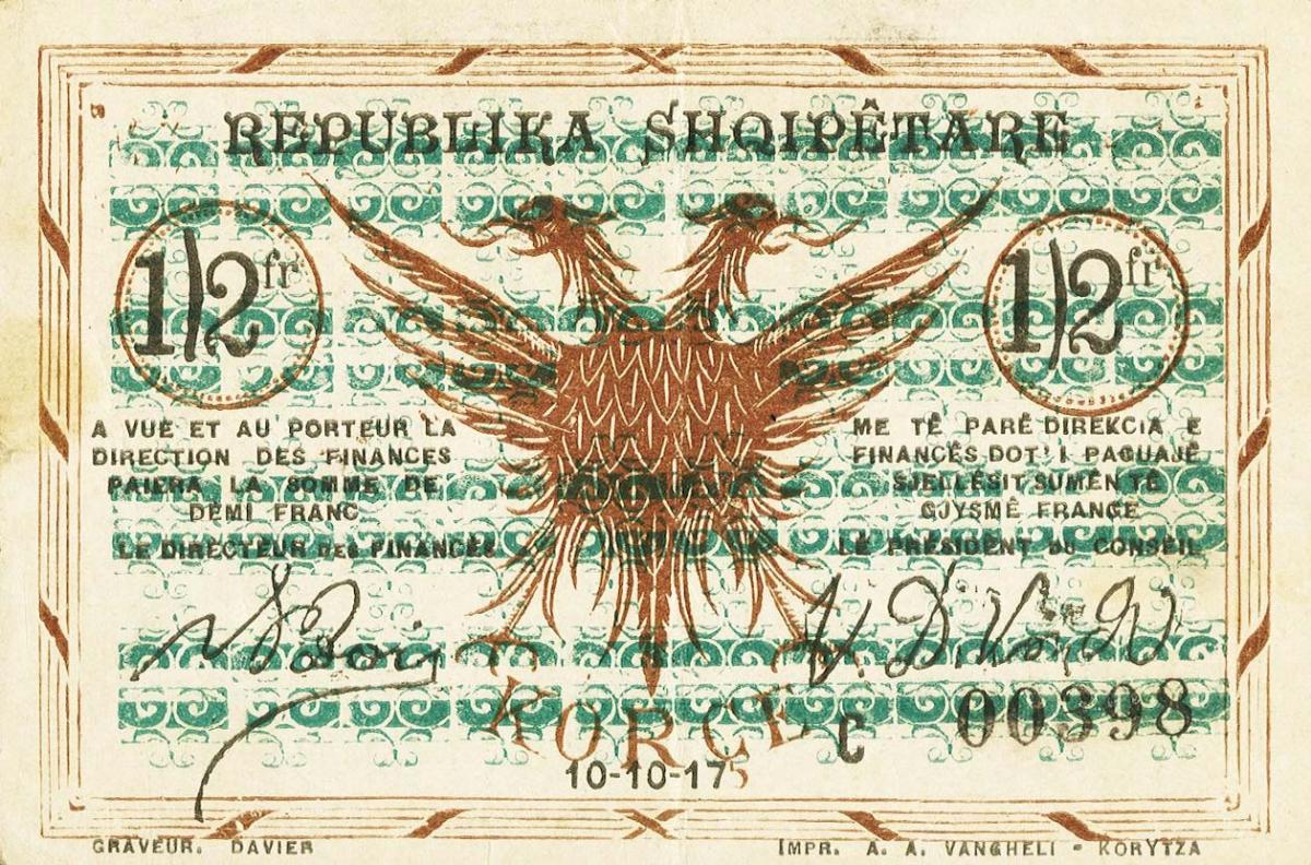 Front of Albania pS145b: 0.5 Franc from 1917