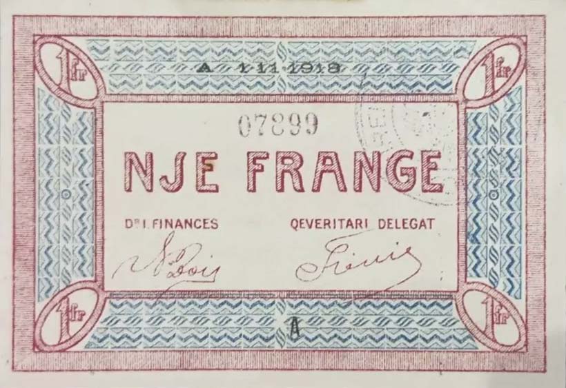 Front of Albania pS148b: 1  Franc from 1918