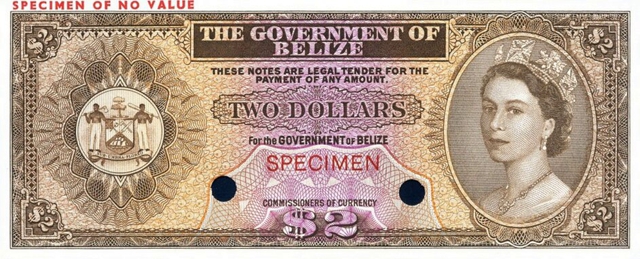 Front of Belize p34s: 2 Dollars from 1974