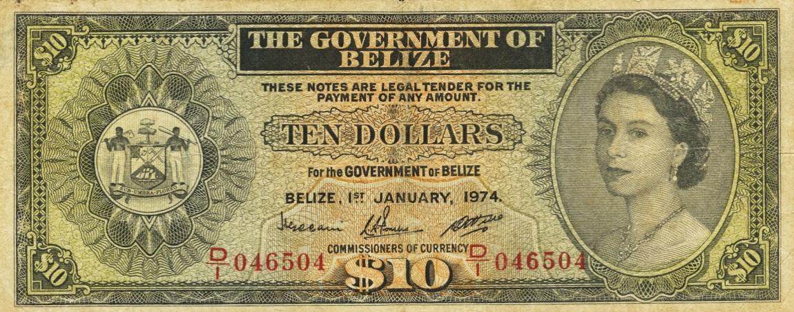 Front of Belize p36a: 10 Dollars from 1974